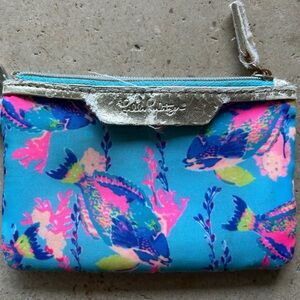 Lilly Pulitzer Blue and Pink Fish Print Pouch